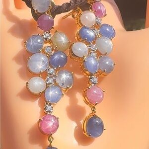 Natural Burmese Colour Star Sapphire And Diamond Earrings in 18k solid gold